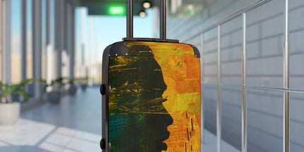Golden Afrocentric Silhouette Suitcase - Stylish Luggage with Unique Design, Durable Travel Bag, Afrocentric Art Suitcase, Rolling Suitcase by Printify