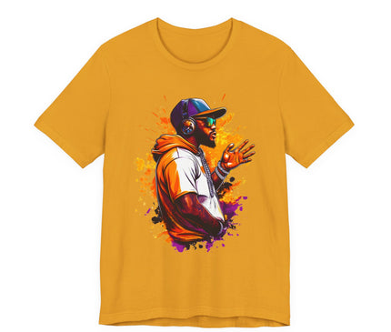 Urban Rapper Portrait Tee — Colorful Hip Hop Artist Graphic T-Shirt