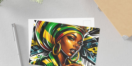 Rasta Queen Fine Art Postcard — Gift for Her, Black Women Street-Style Art