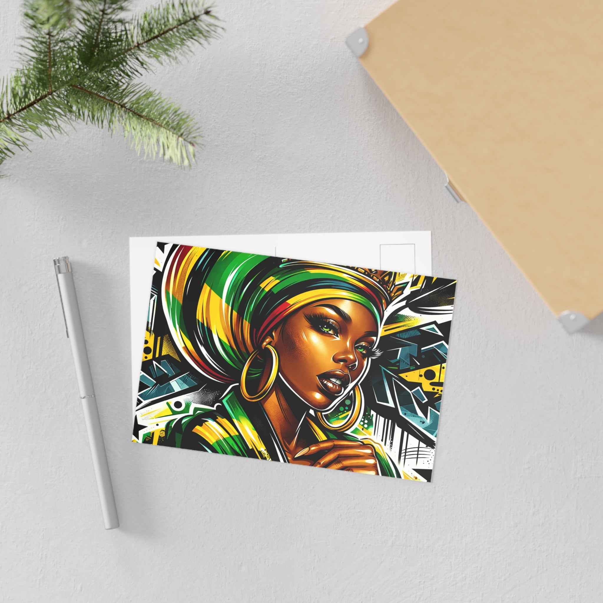 Rasta Queen Fine Art Postcard — Gift for Her, Black Women Street-Style Art
