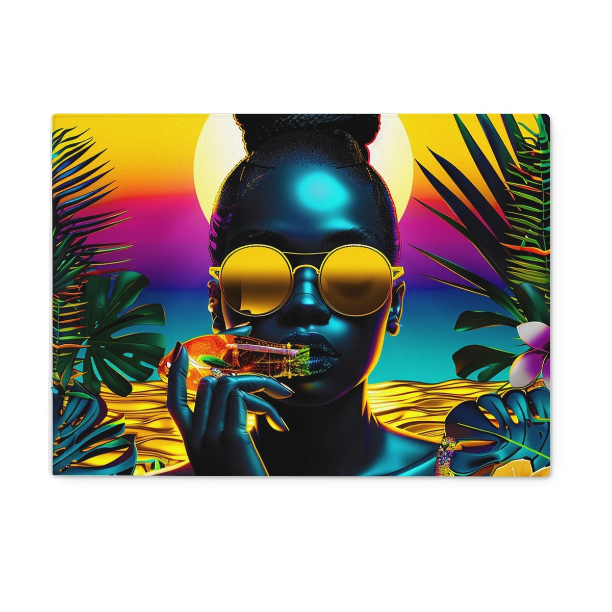 Tropical Sunset Dreams : Neon Vibes  Glass Chopping Board