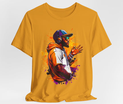 Urban Rapper Portrait Tee — Colorful Hip Hop Artist Graphic T-Shirt