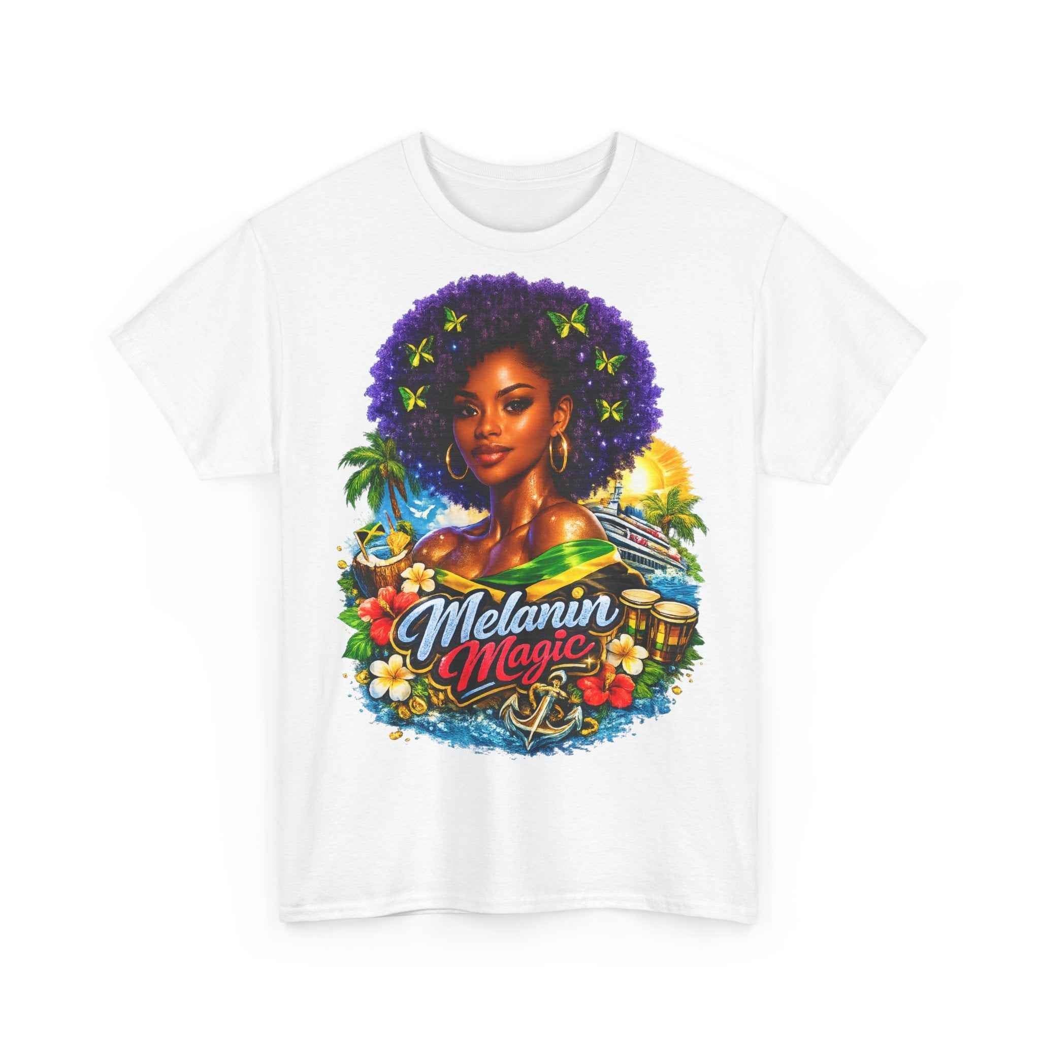 Melanin Magic Jamaica Portrait T-Shirt — Afrocentric Floral Tee