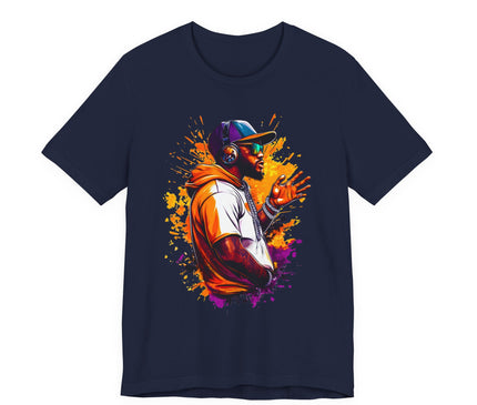 Urban Rapper Portrait Tee — Colorful Hip Hop Artist Graphic T-Shirt