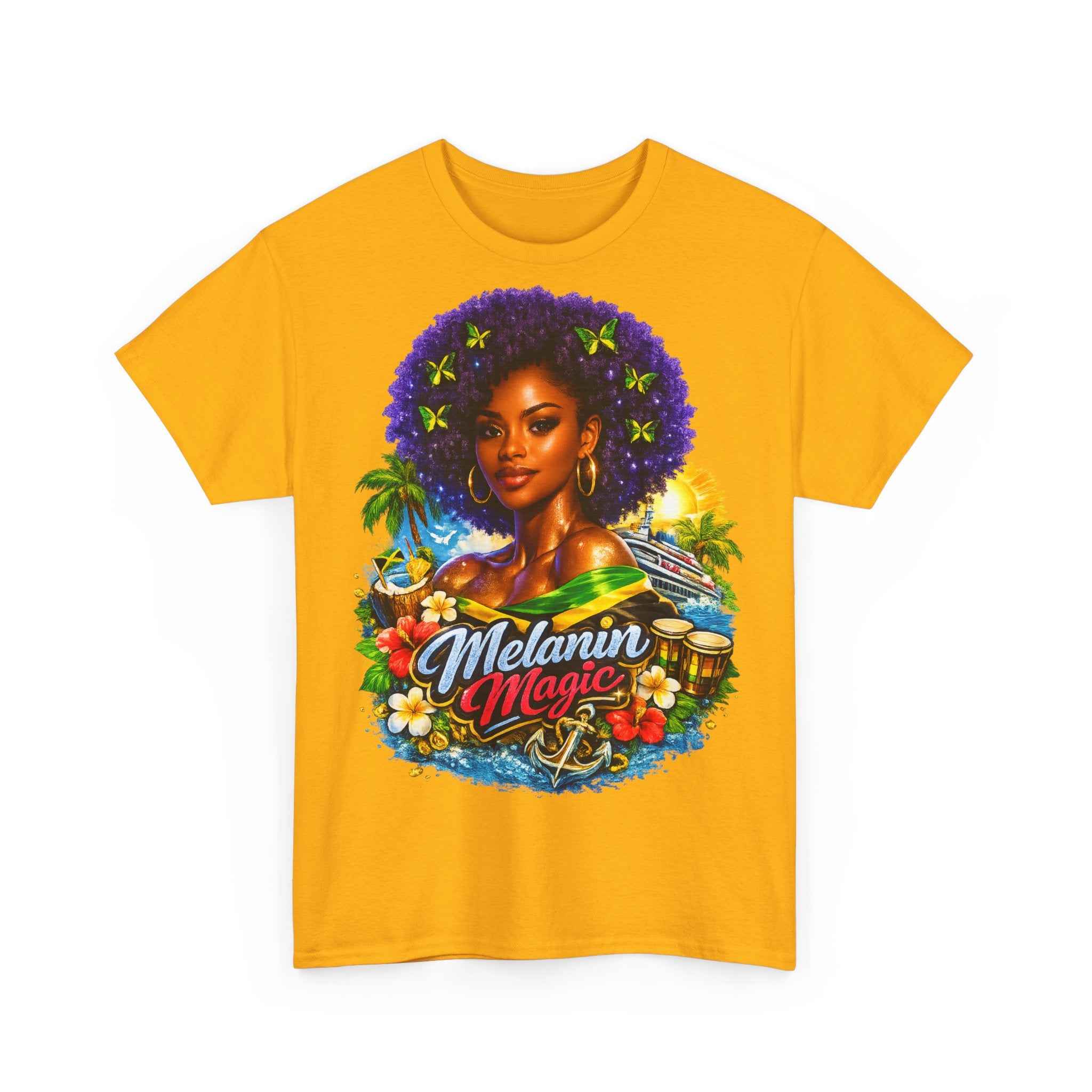 Melanin Magic Jamaica Portrait T-Shirt — Afrocentric Floral Tee