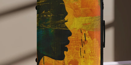 Golden Afrocentric Silhouette Suitcase - Stylish Luggage with Unique Design, Durable Travel Bag, Afrocentric Art Suitcase, Rolling Suitcase by Printify