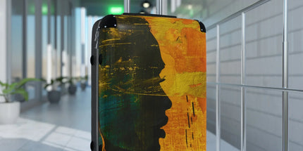 Golden Afrocentric Silhouette Suitcase - Stylish Luggage with Unique Design, Durable Travel Bag, Afrocentric Art Suitcase, Rolling Suitcase by Printify