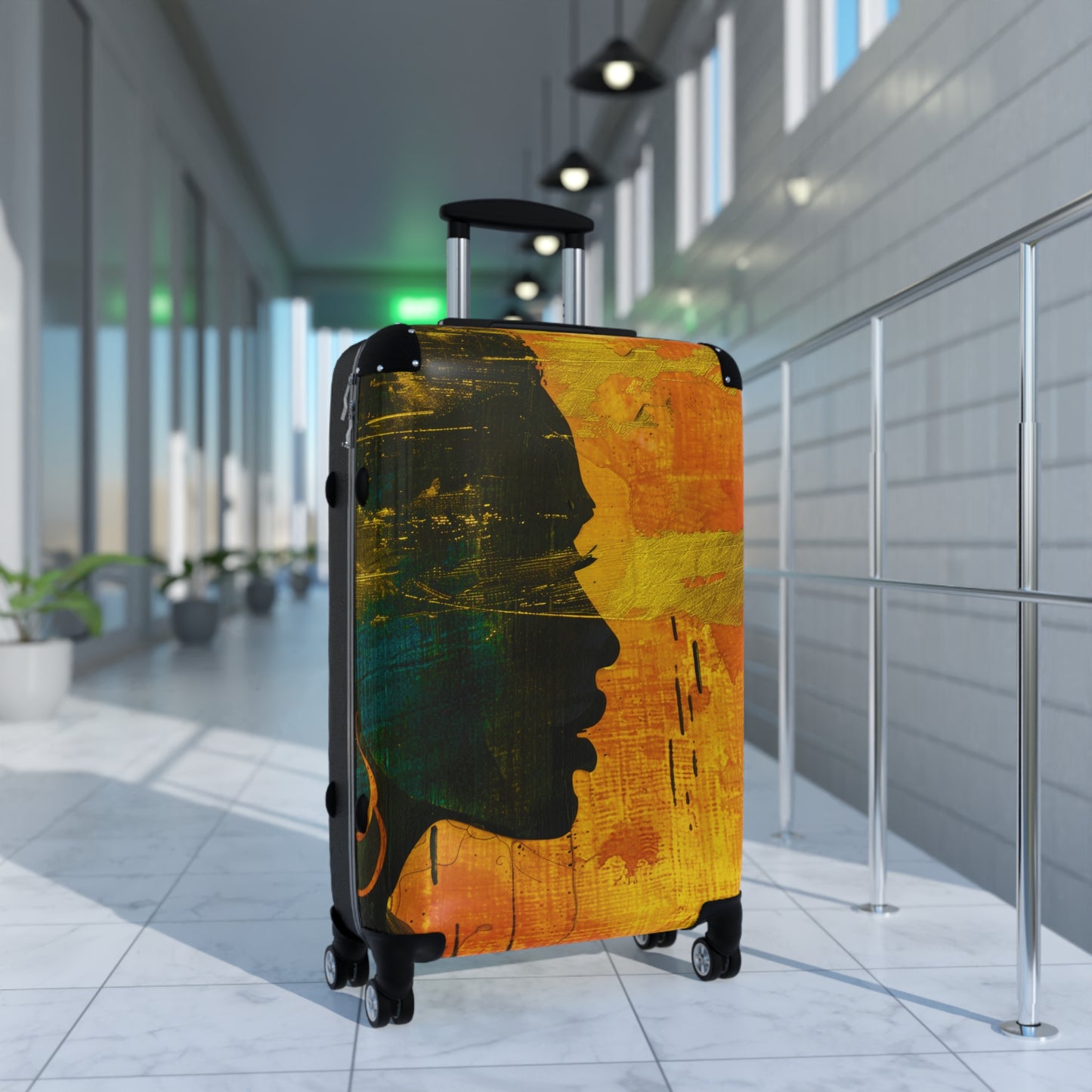 Golden Afrocentric Silhouette Suitcase - Stylish Luggage with Unique Design, Durable Travel Bag, Afrocentric Art Suitcase, Rolling Suitcase - D'Sare