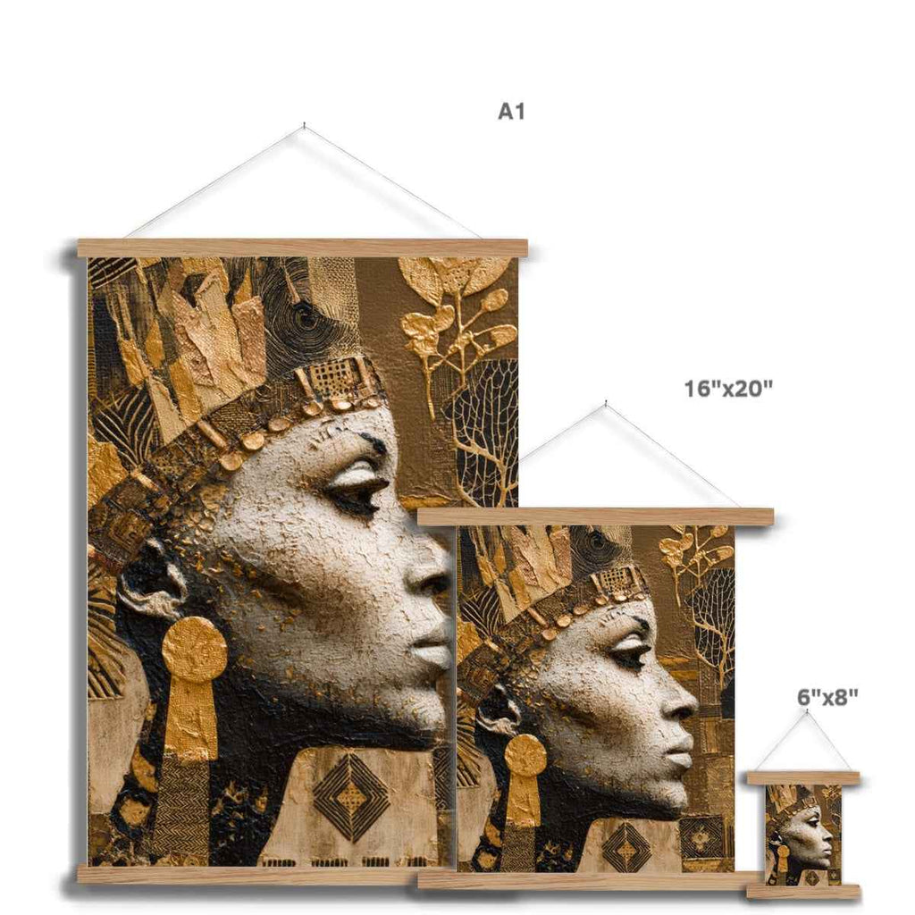 Afrocentric Golden Empress Fine Art Print Ready To Hang With Wooden Hanger
