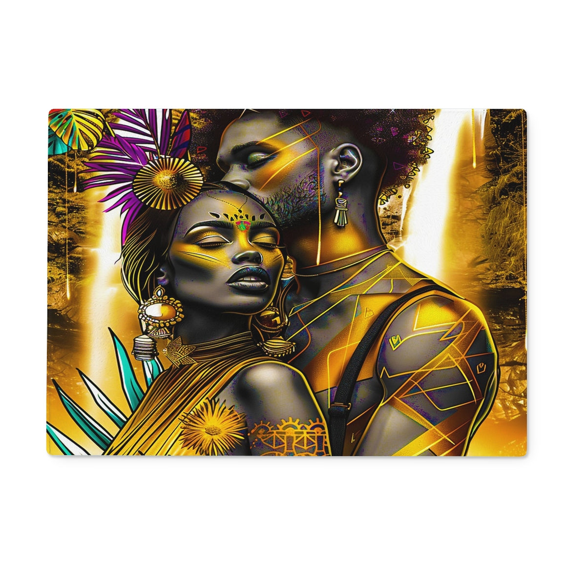 Golden Embrace Majestic Love Waterfall Glass Chopping Board - D'Sare