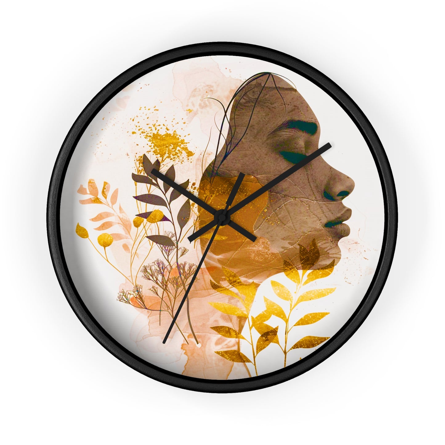 Golden Harmony Silhouette Art Print Wall Clock