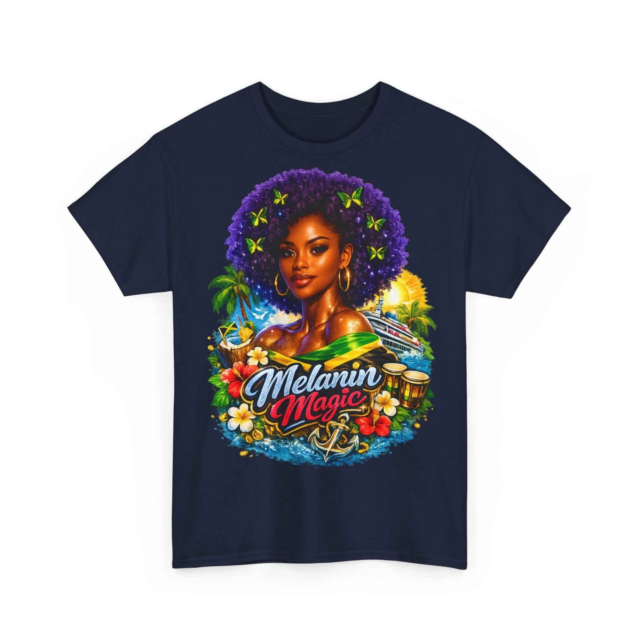 Melanin Magic Jamaica Portrait T-Shirt — Afrocentric Floral Tee