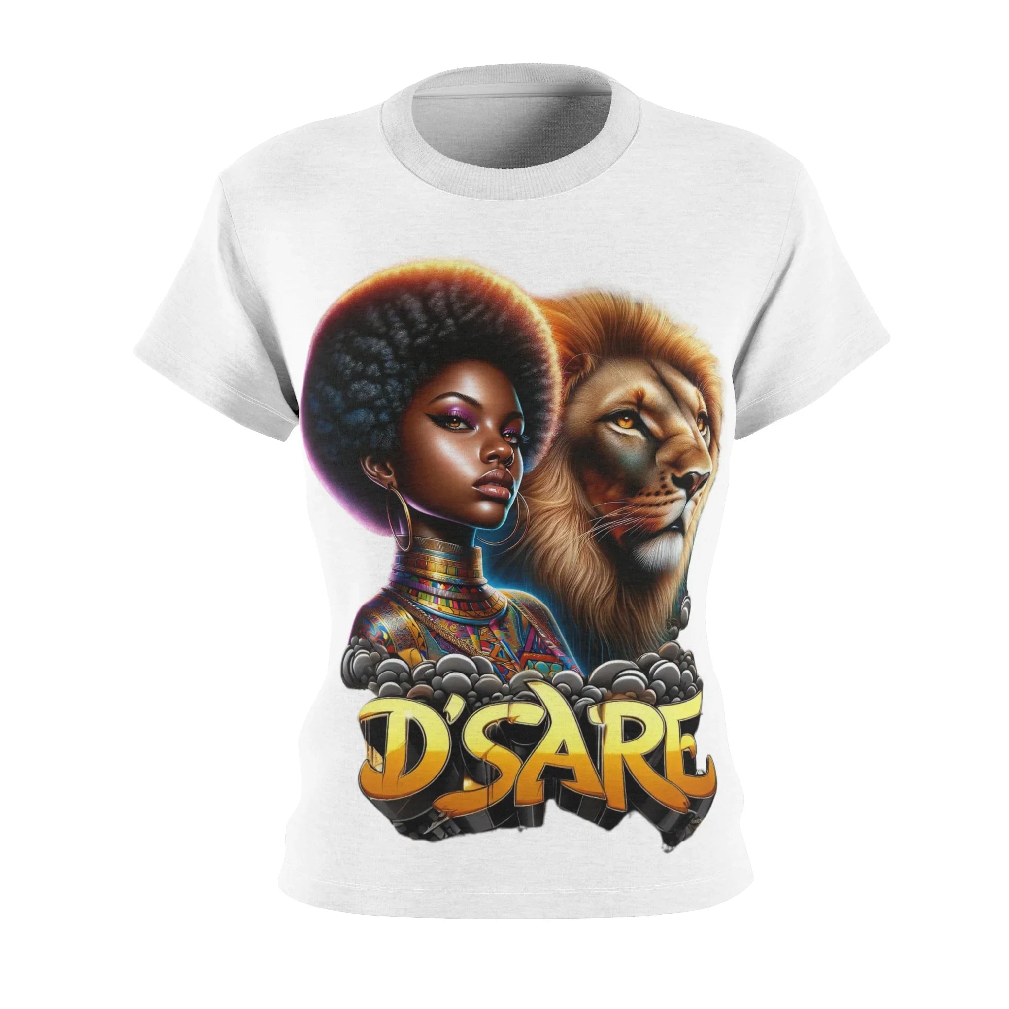 Afrocentric Lioness Power Tee - African Queen & Majestic Lion Design, Bold Cultural Statement T-Shirt, Empowerment T-Shirt Top - D'Sare