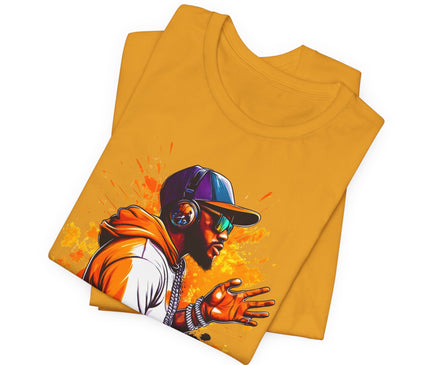 Urban Rapper Portrait Tee — Colorful Hip Hop Artist Graphic T-Shirt