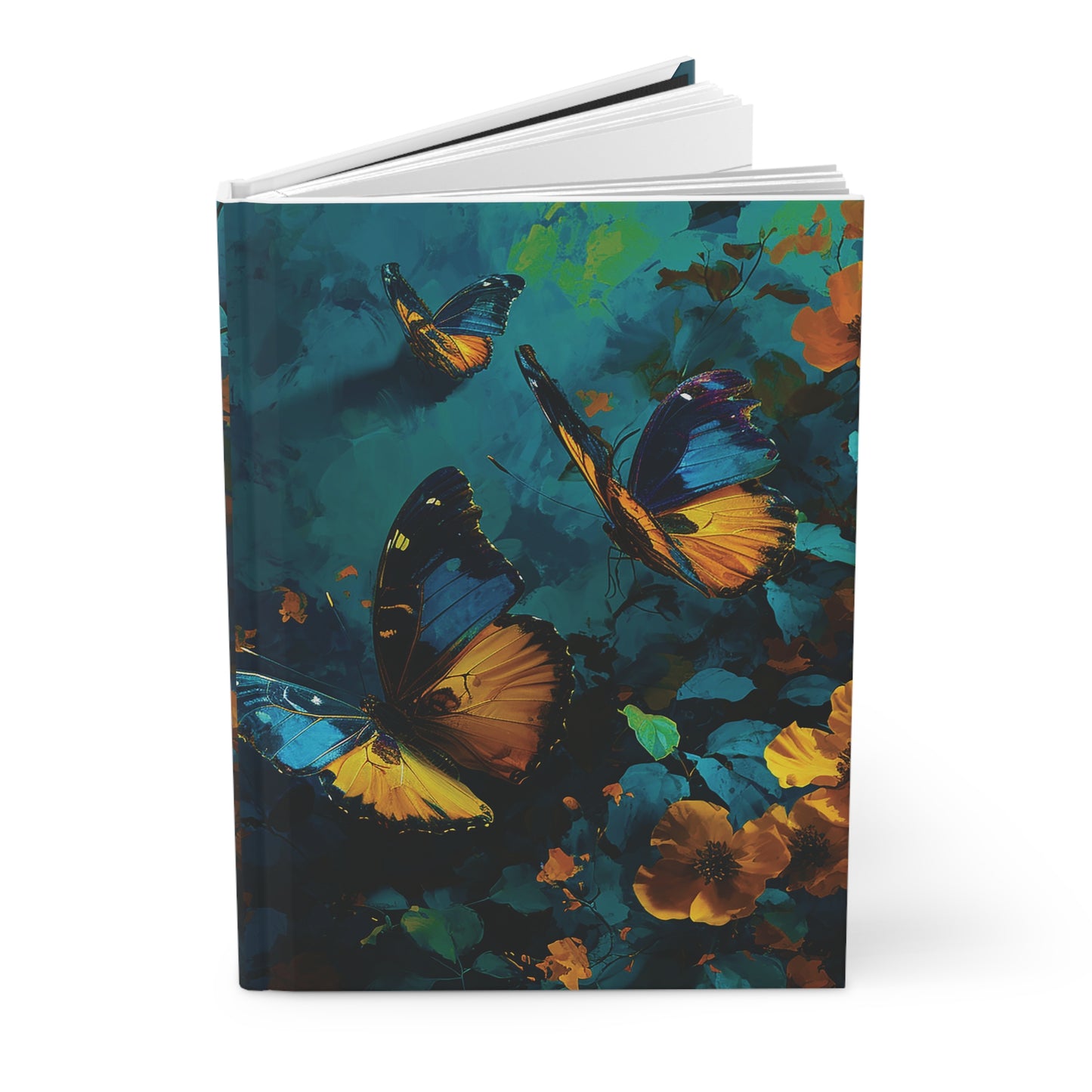 Blue and Mustard Butterflies Hardcover Journal Matte
