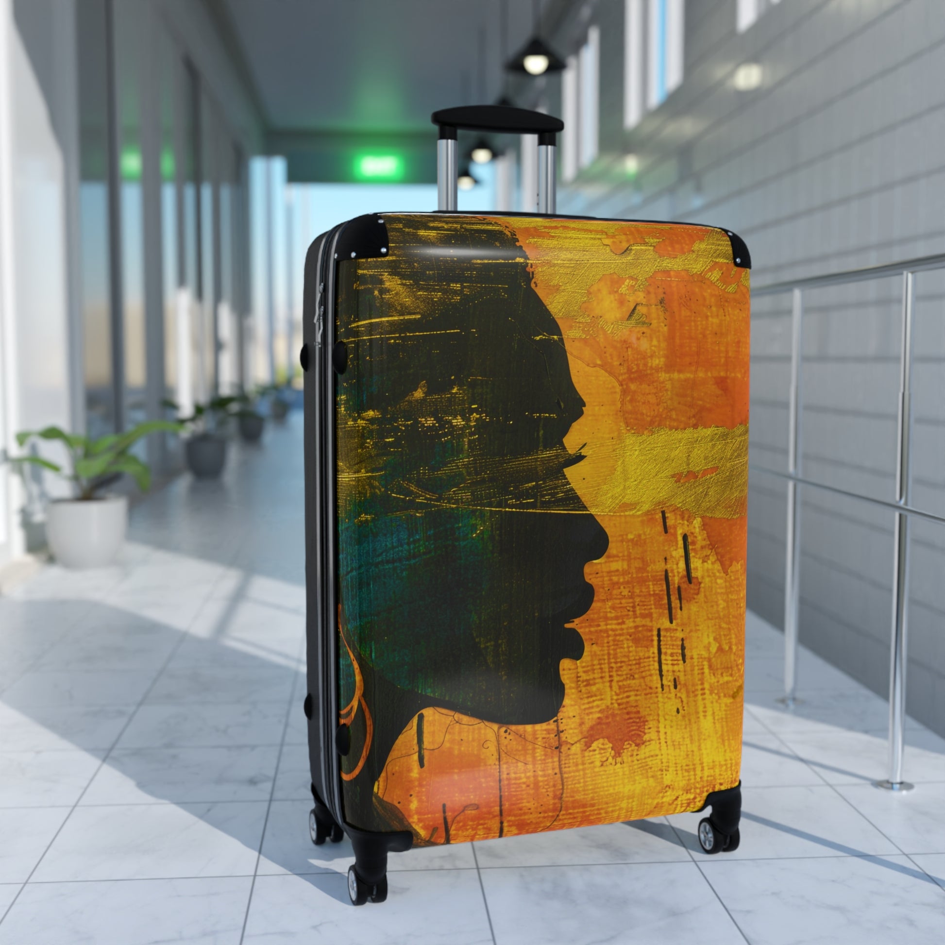 Golden Afrocentric Silhouette Suitcase - Stylish Luggage with Unique Design, Durable Travel Bag, Afrocentric Art Suitcase, Rolling Suitcase - D'Sare