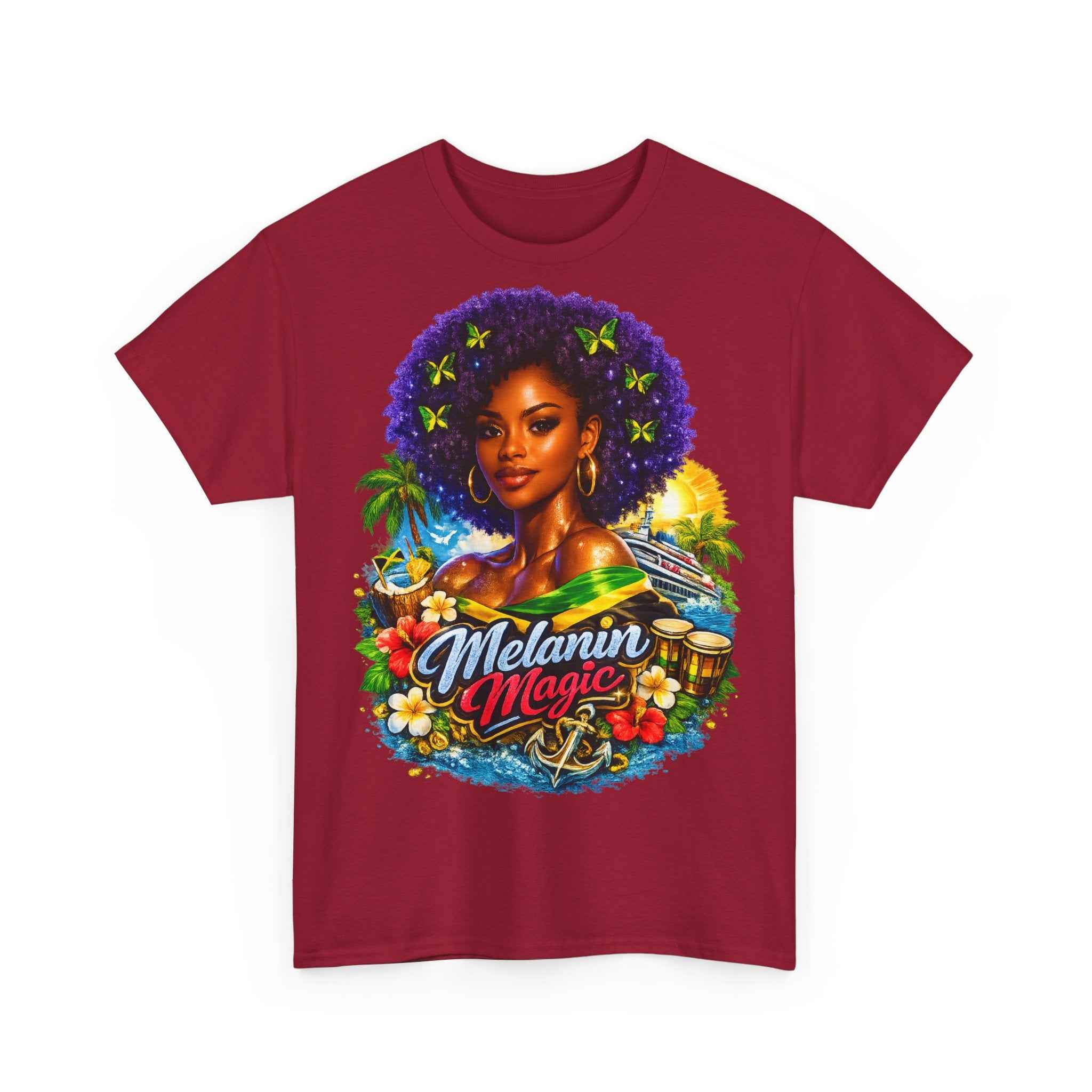 Melanin Magic Jamaica Portrait T-Shirt — Afrocentric Floral Tee