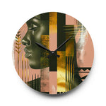 Echoes of Life:  Afrocentric Peach and Gold Abstract Art Eclectic Wall Clock - D'Sare