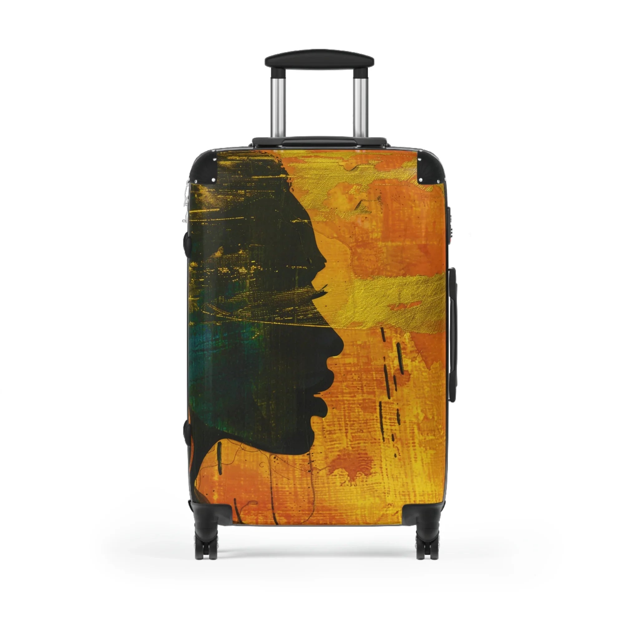 Golden Afrocentric Silhouette Suitcase - Stylish Luggage with Unique Design, Durable Travel Bag, Afrocentric Art Suitcase, Rolling Suitcase by Printify