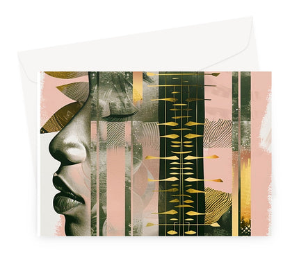 Echoes of Life: Afrocentric Meditation Peach and Gold Abstract Art Eclectic  Greeting Card