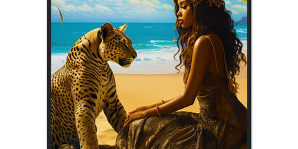 Seychelle Serenity: Golden Sand The Maiden and the LeopardPremium Matte Paper Wooden Framed Poster by D'Sare