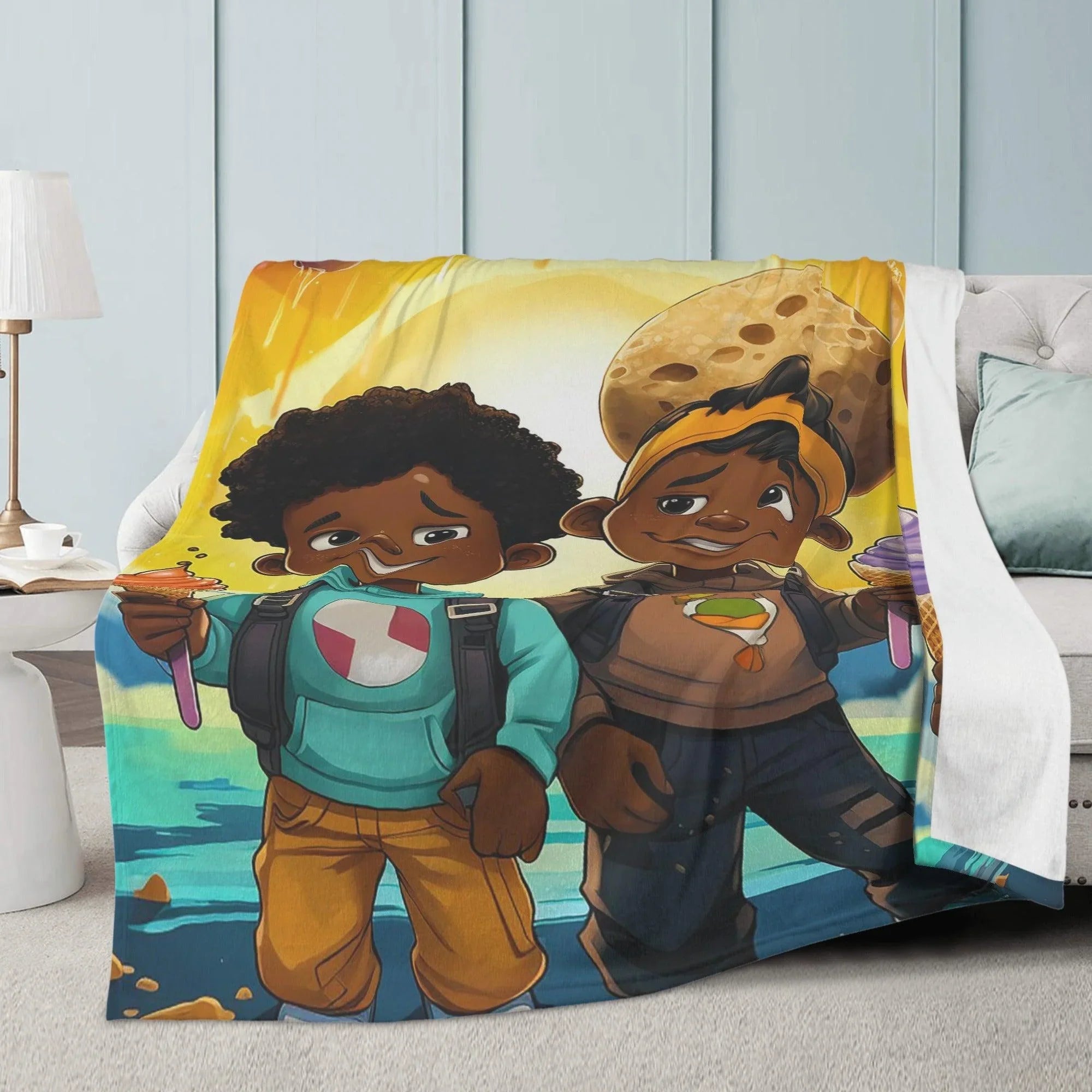 MelanatedMe Boys Cookie Dream Brothers Soft Polyester Premium Fleece Blanket - D'Sare 