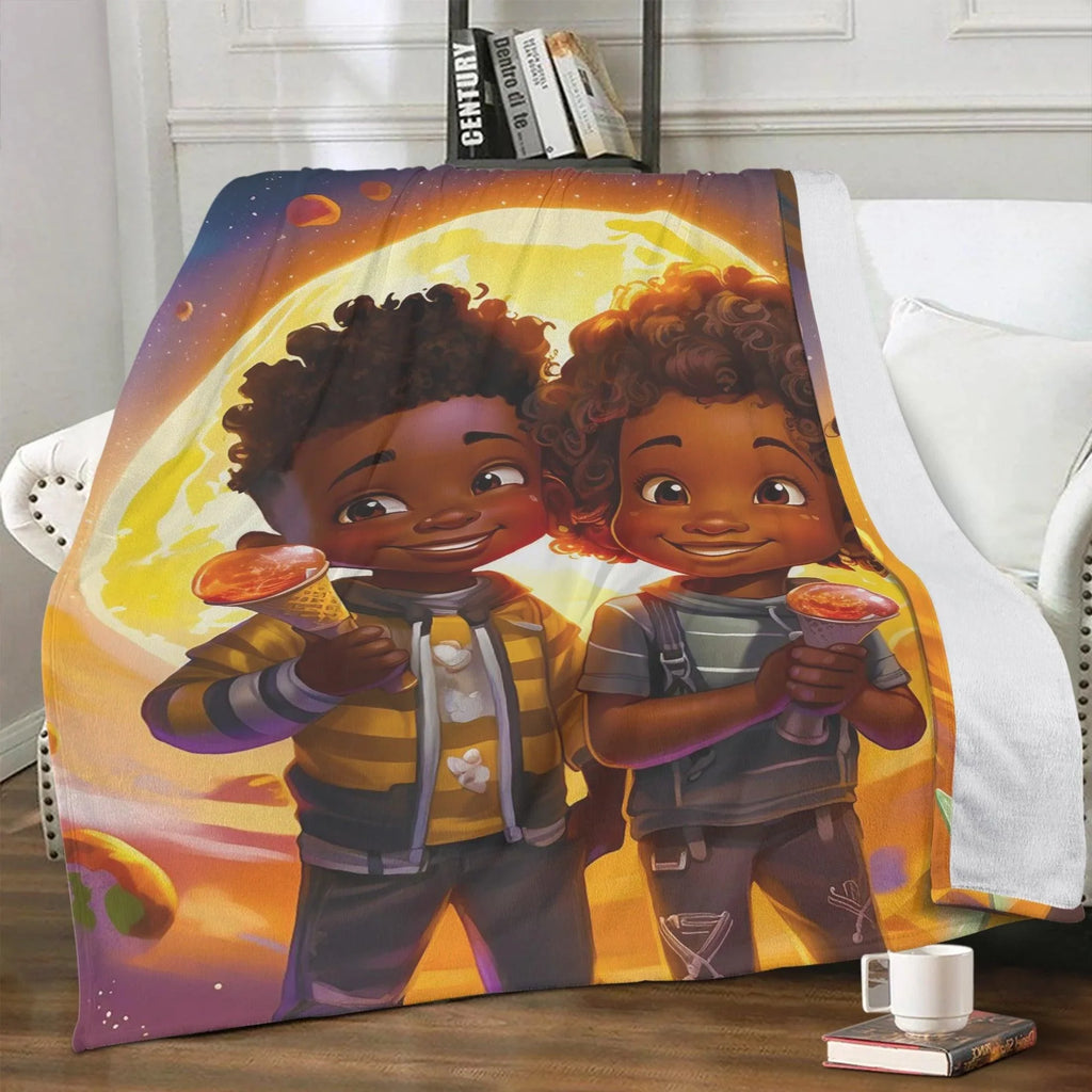 MelanatedMe Popcorn Dream Boys Soft Polyester Premium Fleece Blanket - D'Sare 