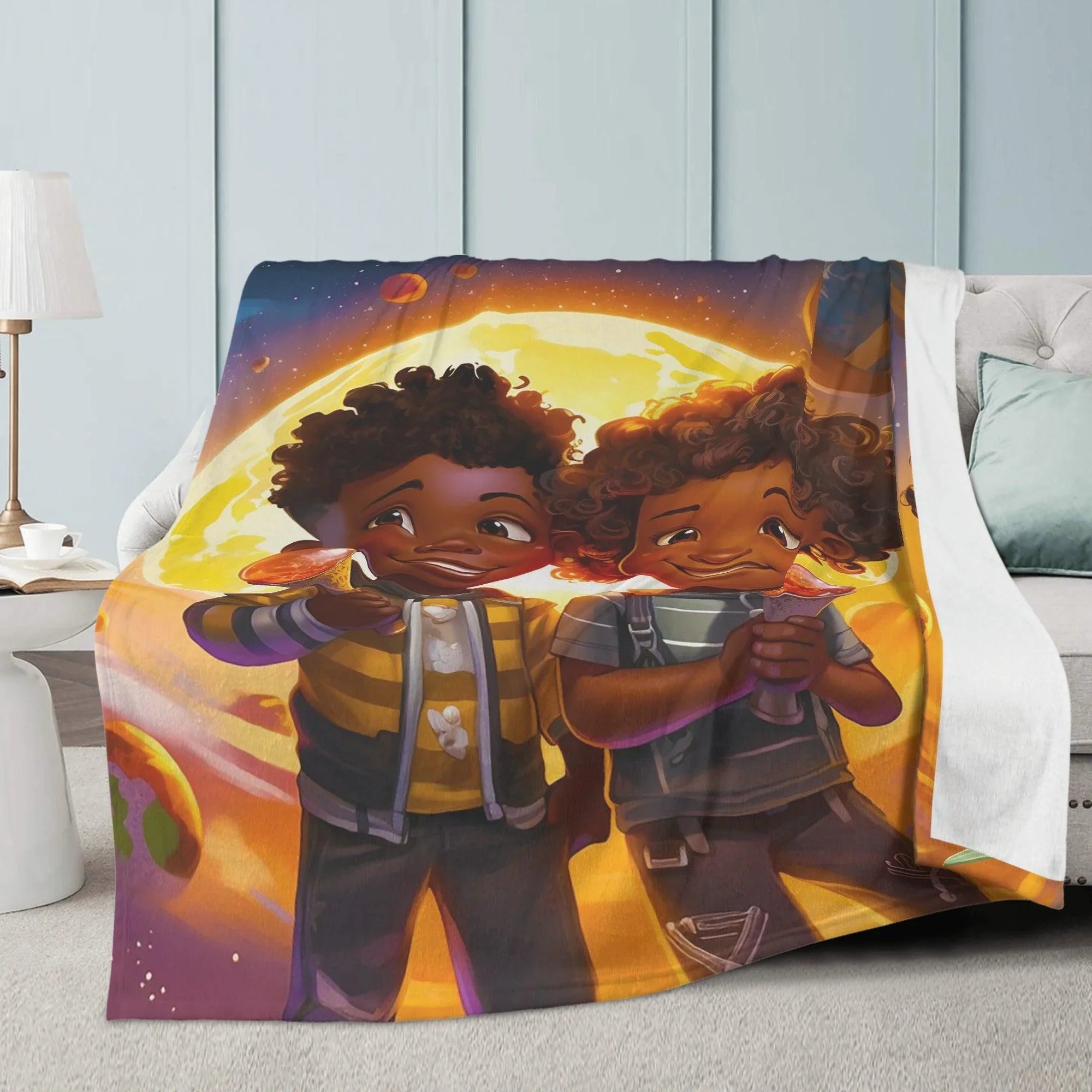 MelanatedMe Popcorn Dream Boys Soft Polyester Premium Fleece Blanket - D'Sare 