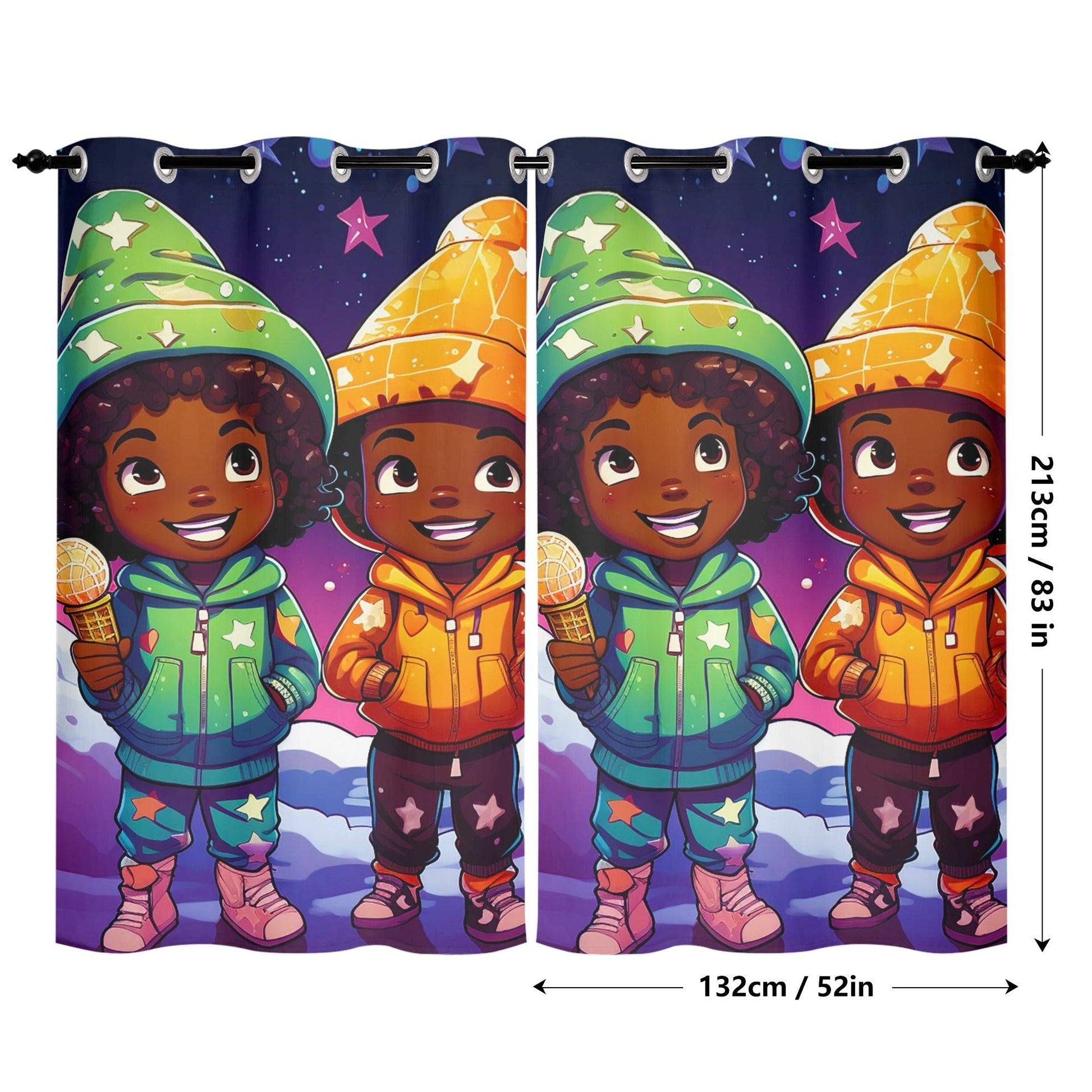 MelanatedMe Twin Snow Dream Girl and Boy Home Curtain 132X213 CM - D'Sare 