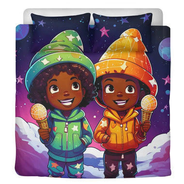 MelanatedMe Twin Snow Dream Girl and Boy 3 Pcs Beddings - D'Sare 