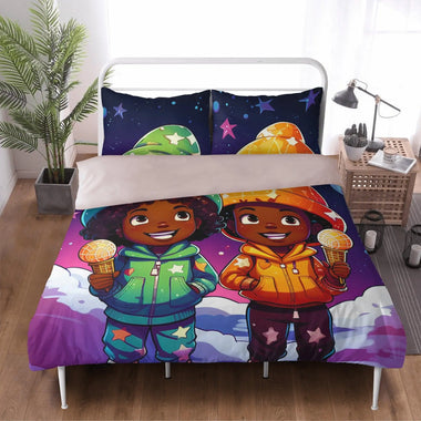 MelanatedMe Twin Snow Dream Girl and Boy 3 Pcs Beddings - D'Sare 