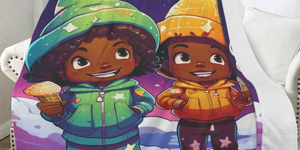 MelanatedMe Twin Snow Dream Girl and Boy Soft Polyester Premium Fleece Blanket by D'Sare