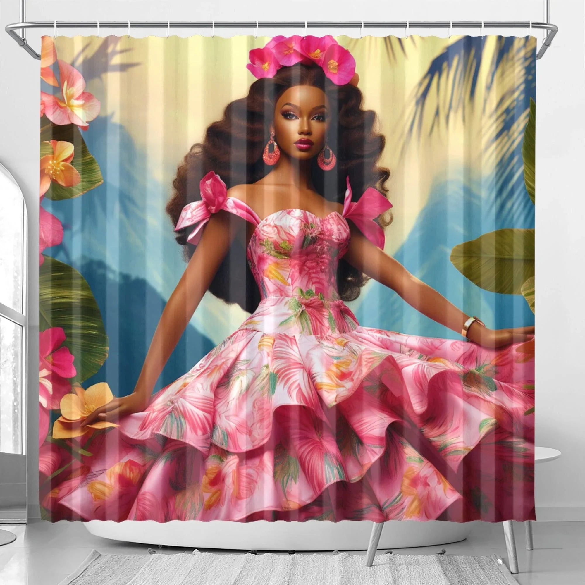 Black Tropical Princess Shower Curtain - D'Sare 