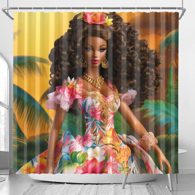 Black Tropical Doll Black Shower Curtain - D'Sare 