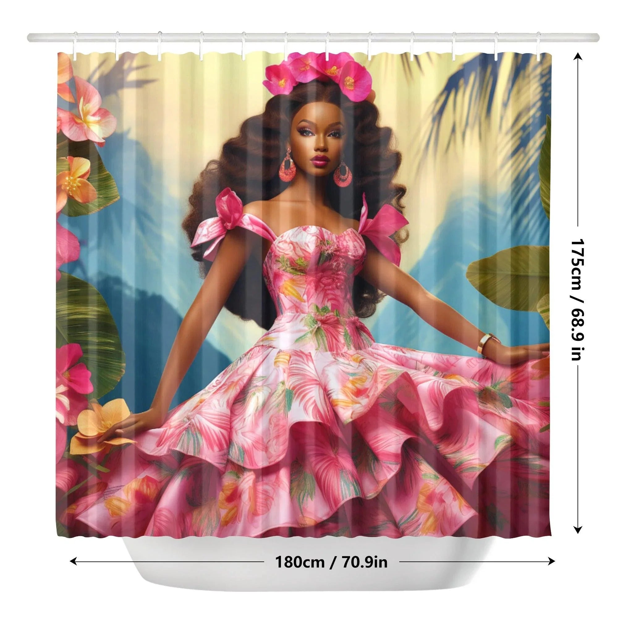 Black Tropical Princess Shower Curtain - D'Sare 