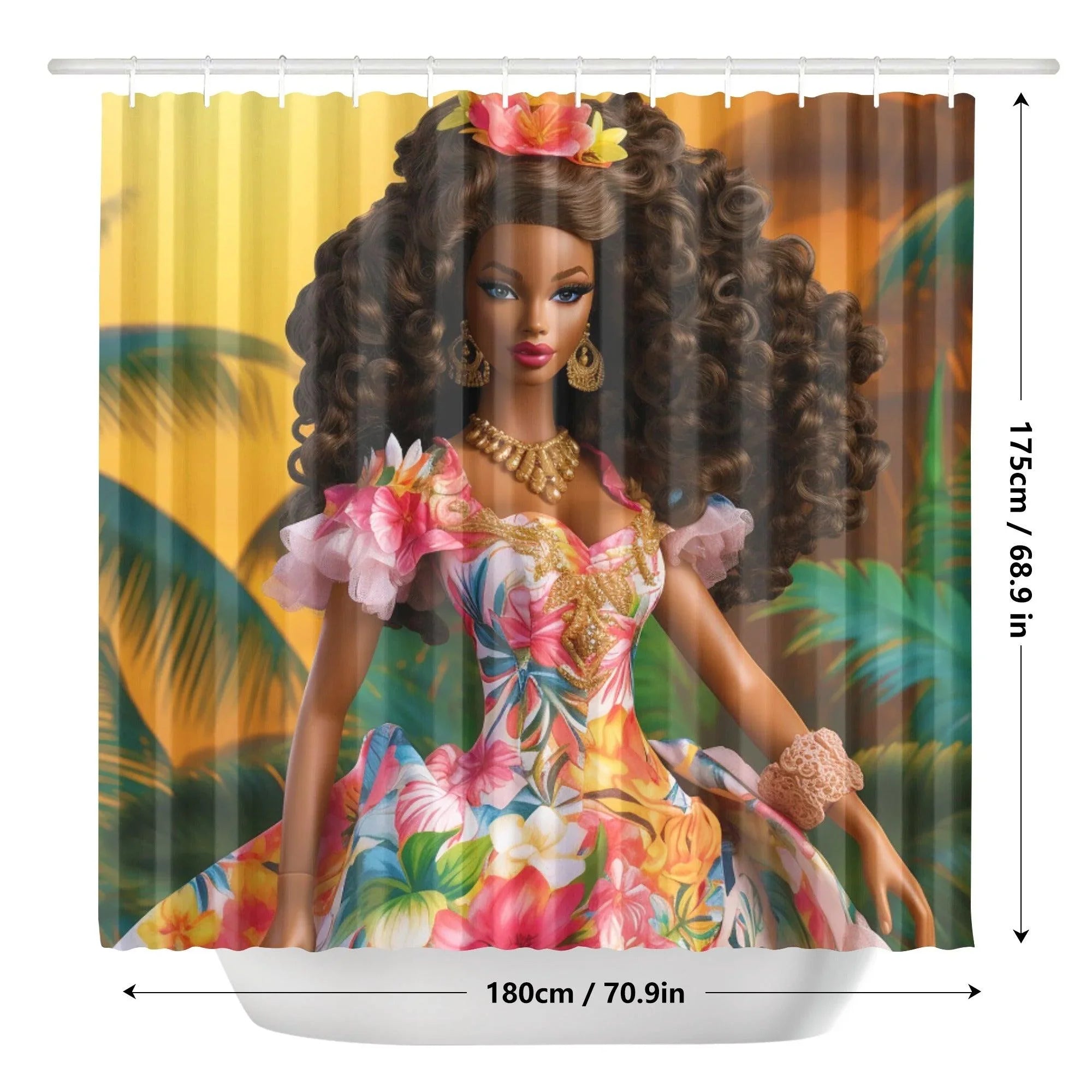 Black Tropical Doll Black Shower Curtain - D'Sare 
