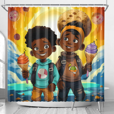 MelanatedMe by DSare Boys Cookie Dream Brothers Shower Curtain - D'Sare 