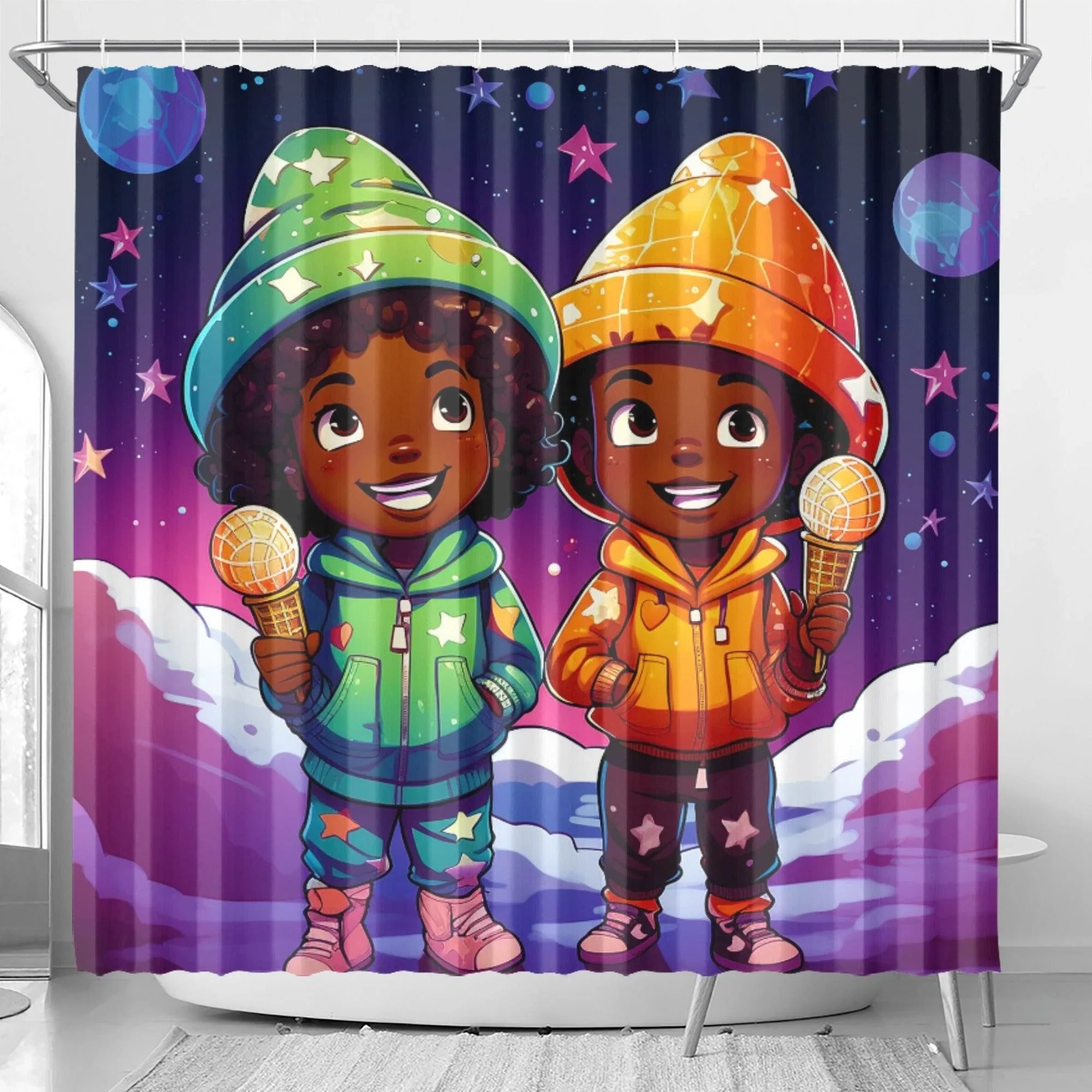MelanatedMe Twin Snow Dream Girl and BoyShower Curtain - D'Sare 