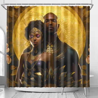 Luxurious Black and Gold Decor: Divine Golden Flower Wall Art for Chic Interiors Shower Curtain - D'Sare 