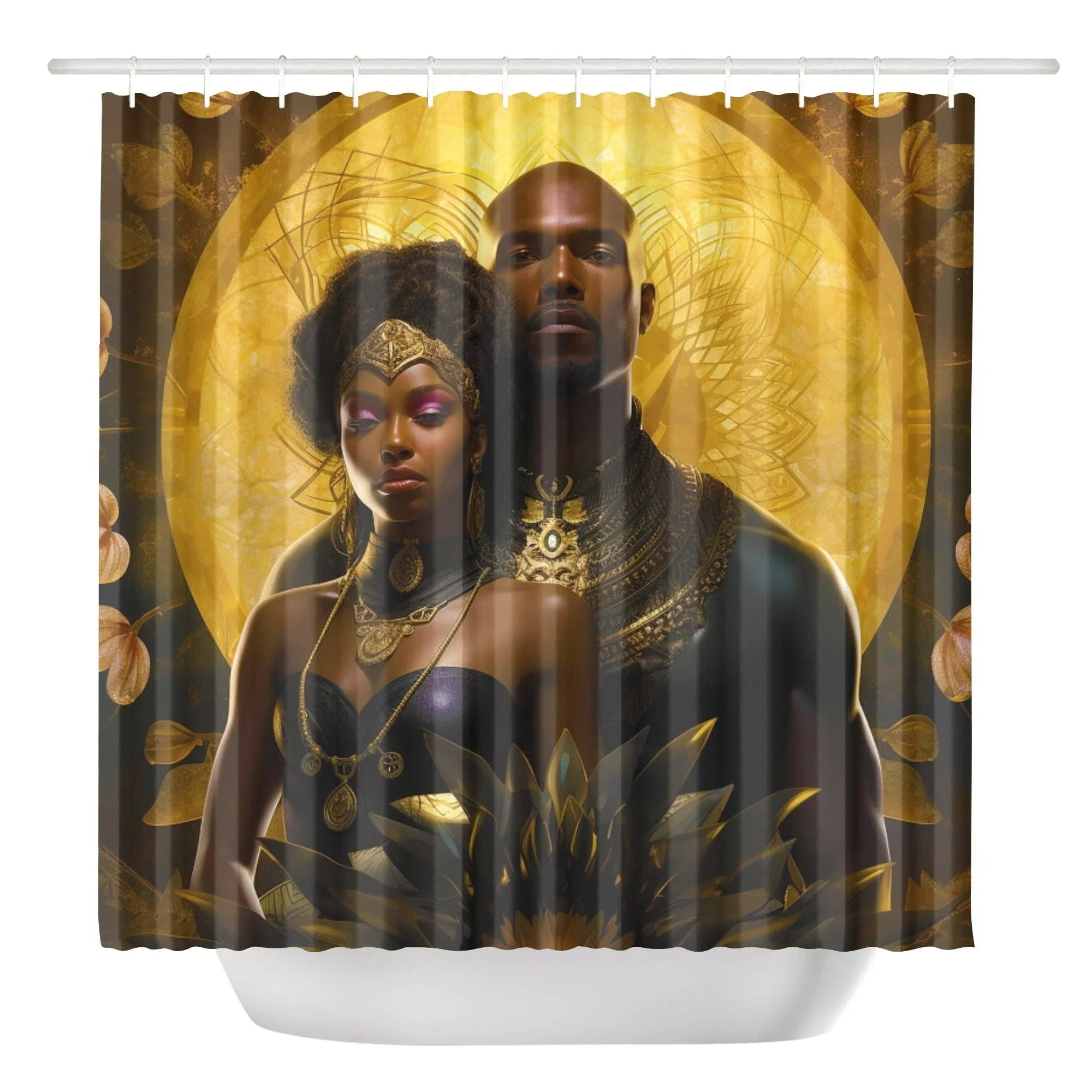 Luxurious Black and Gold Decor: Divine Golden Flower Wall Art for Chic Interiors Shower Curtain - D'Sare 