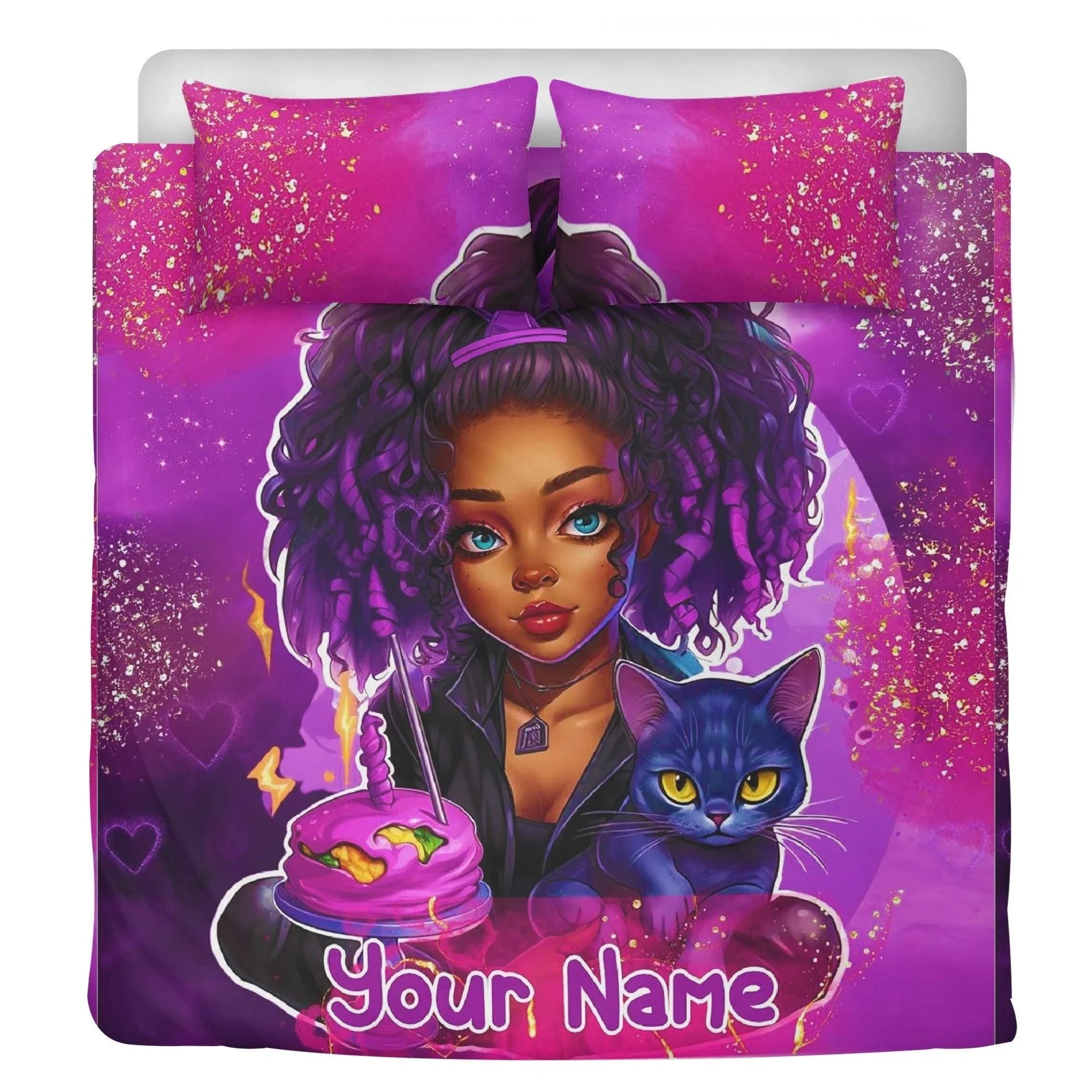 MelanatedME Custom Cute Girl Custom Pink Cake Dream5 3 Pcs Beddings - D'Sare 