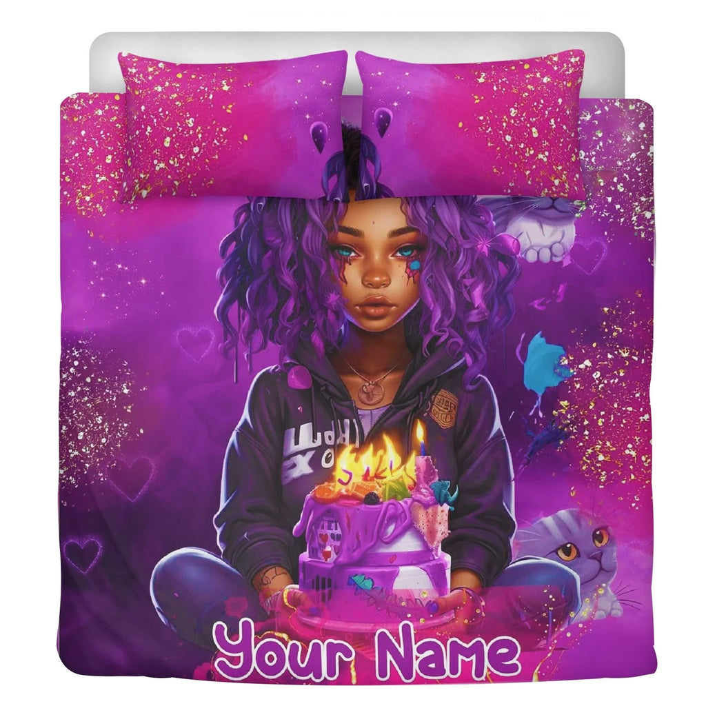 MelanatedME Custom Cute Girl Custom Pink3 Cake Dream 3 Pcs Beddings - D'Sare 