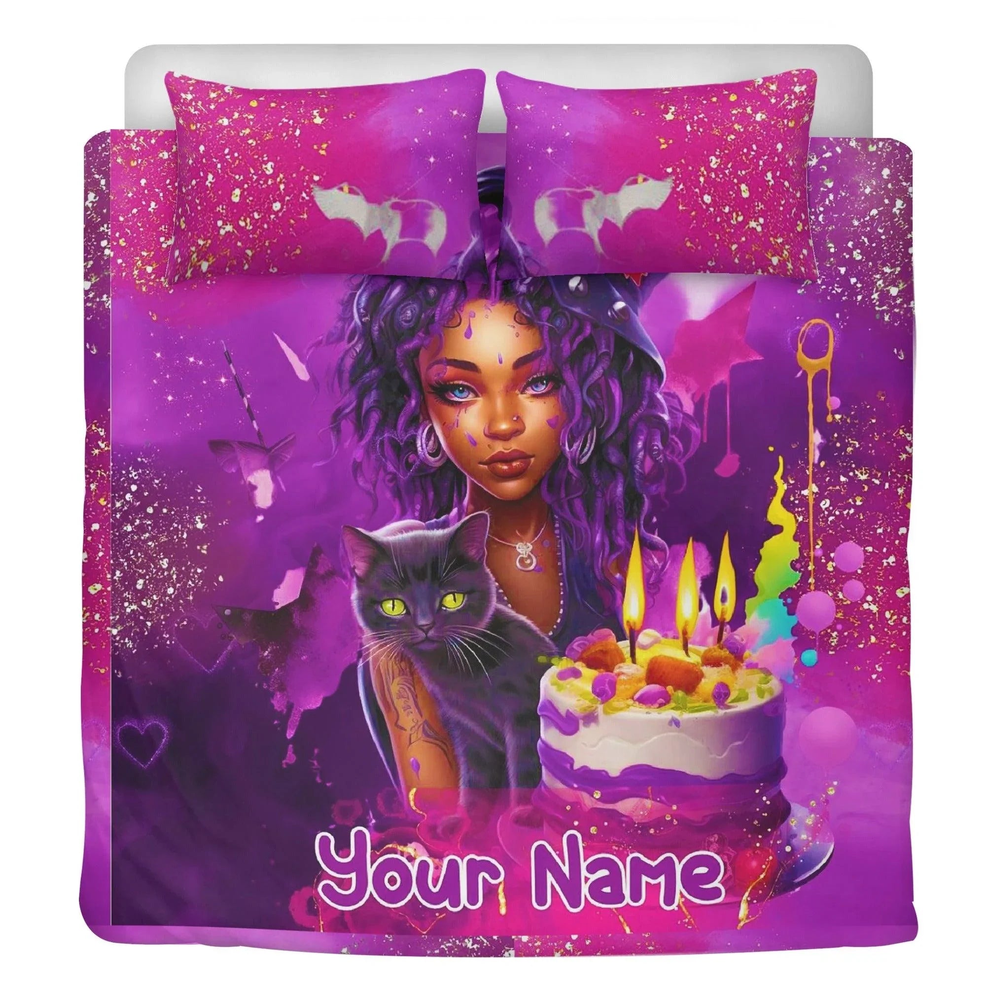 MelanatedME Custom Cute Girl Custom Pink Cake Dream 4 3 Pcs Beddings - D'Sare 