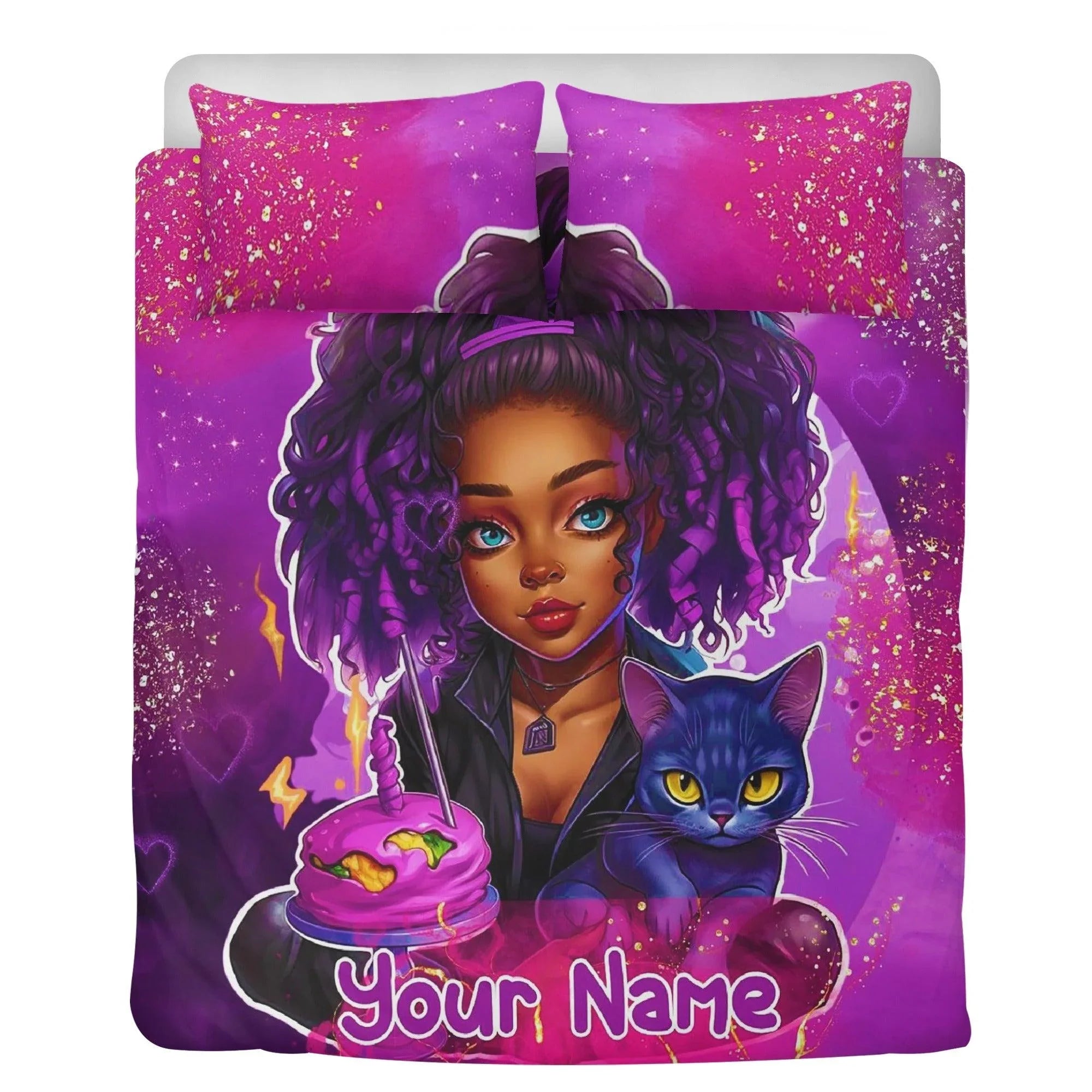 MelanatedME Custom Cute Girl Custom Pink Cake Dream5 3 Pcs Beddings - D'Sare 