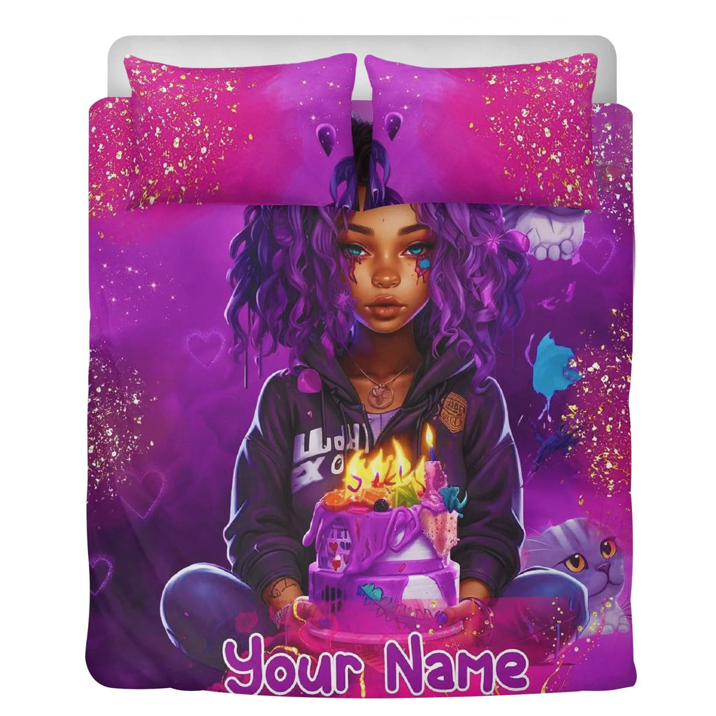 MelanatedME Custom Cute Girl Custom Pink3 Cake Dream 3 Pcs Beddings - D'Sare 