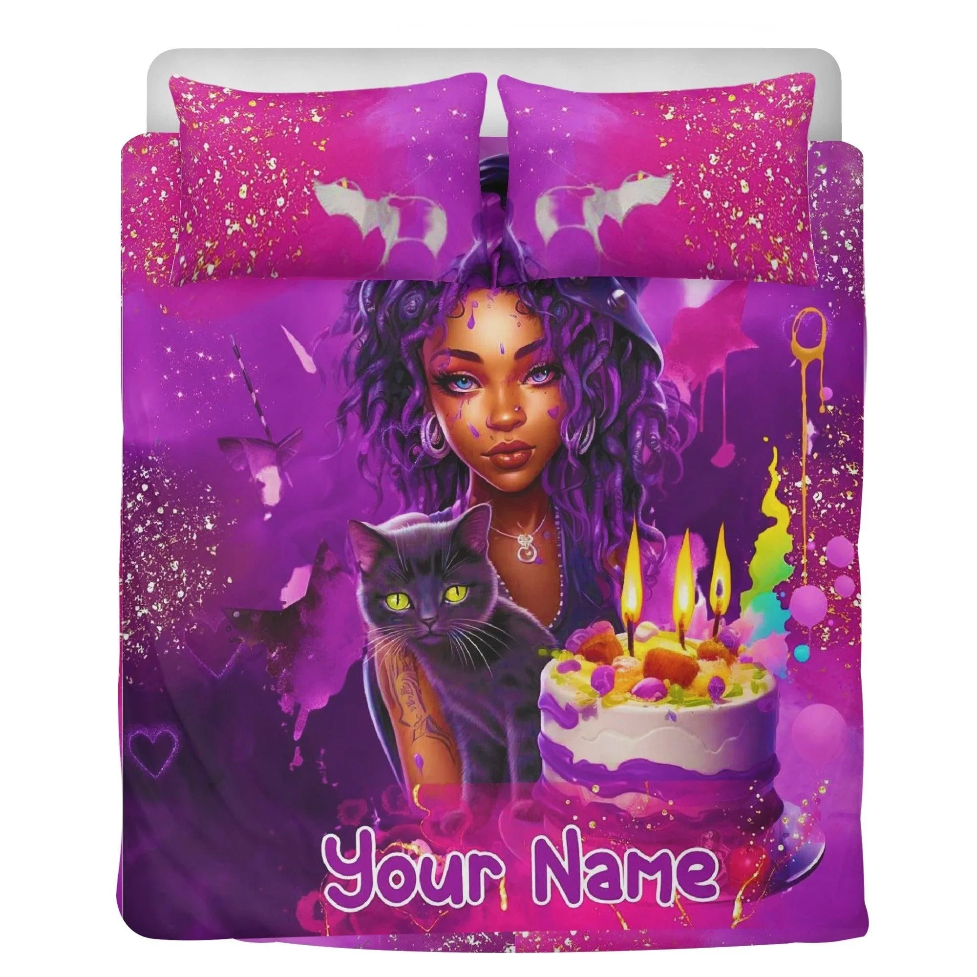 MelanatedME Custom Cute Girl Custom Pink Cake Dream 4 3 Pcs Beddings - D'Sare 