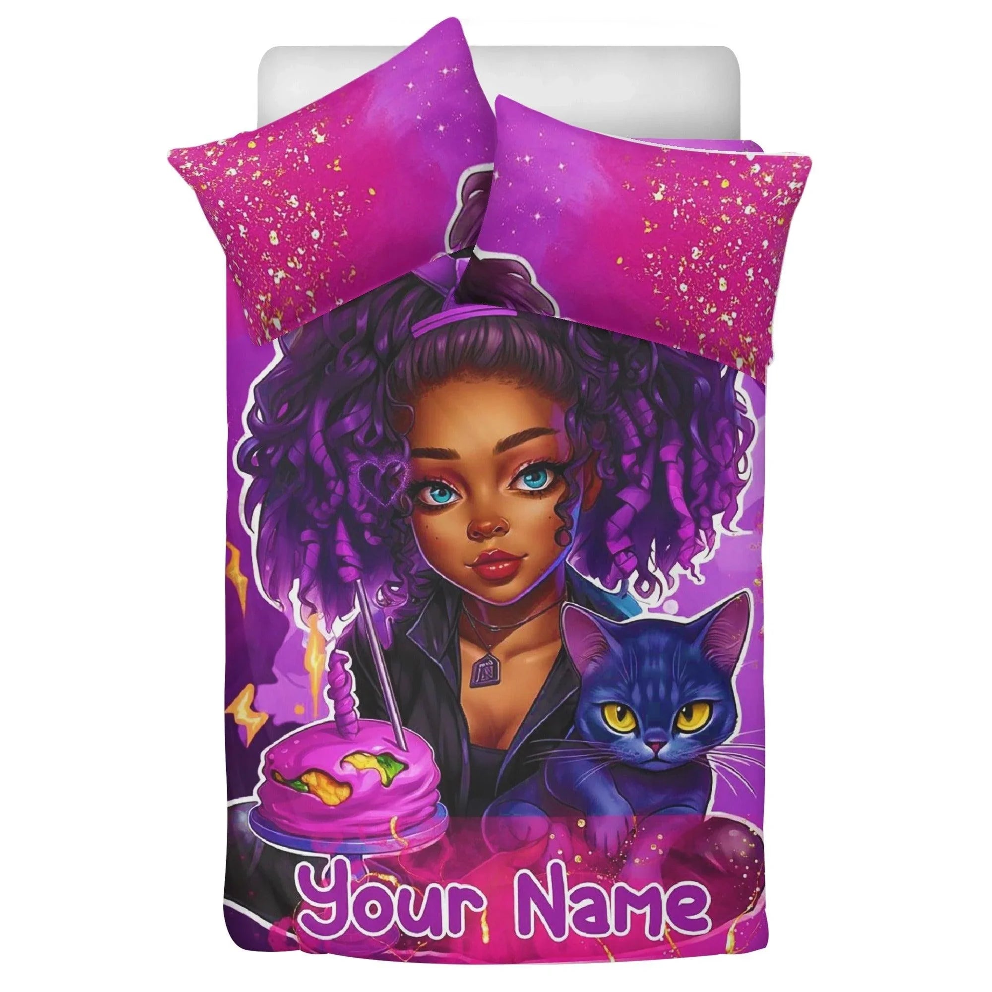 MelanatedME Custom Cute Girl Custom Pink Cake Dream5 3 Pcs Beddings - D'Sare 