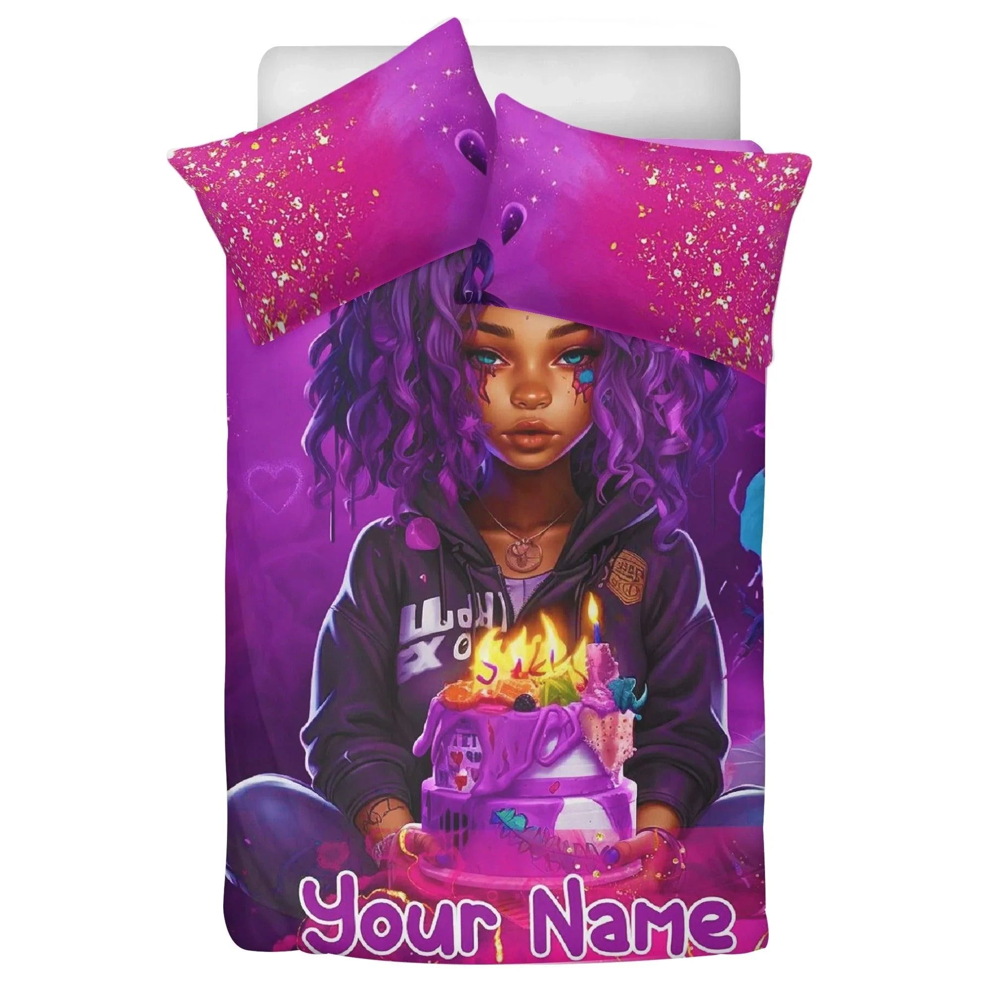 MelanatedME Custom Cute Girl Custom Pink3 Cake Dream 3 Pcs Beddings - D'Sare 