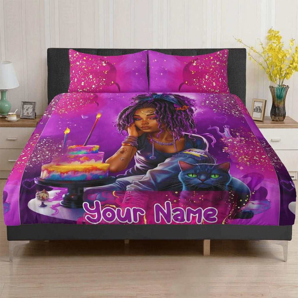 MelanatedME Custom Cute Girl Custom Pink 2 Cake Dream Bedding - D'Sare 