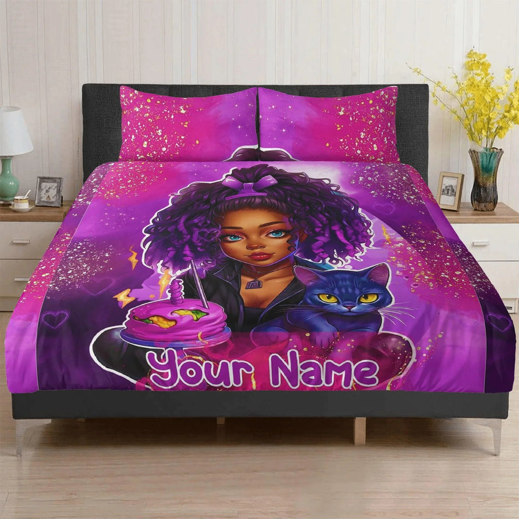 MelanatedME Custom Cute Girl Custom Pink Cake Dream5 3 Pcs Beddings - D'Sare 
